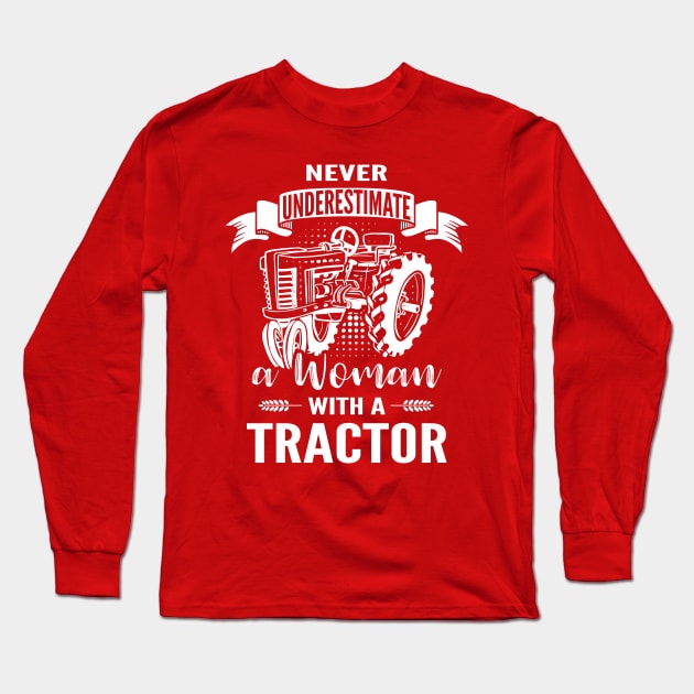 Tractor Woman Long Sleeve T-Shirt by PinkInkArt